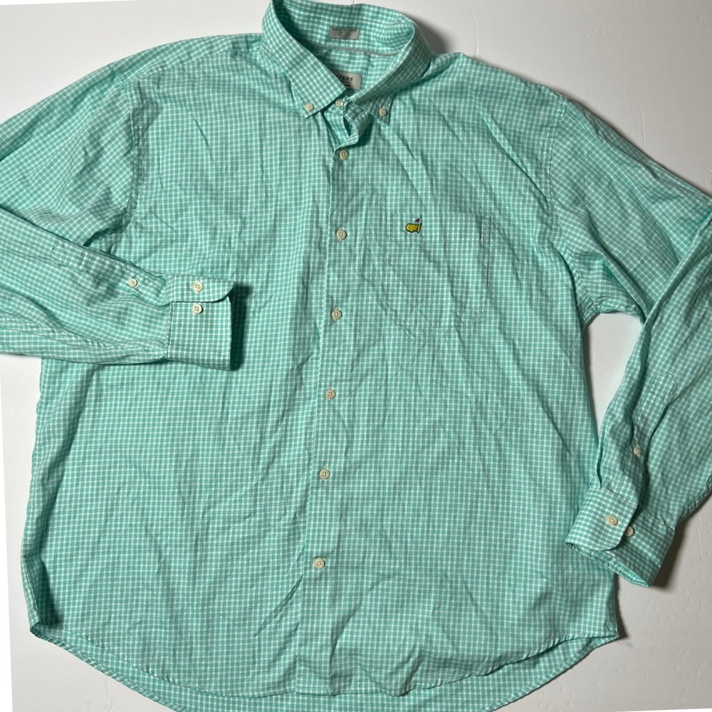 Masters Peter Millar Shirt Mens XXL Green Gingham Button Down Logo PM18W182